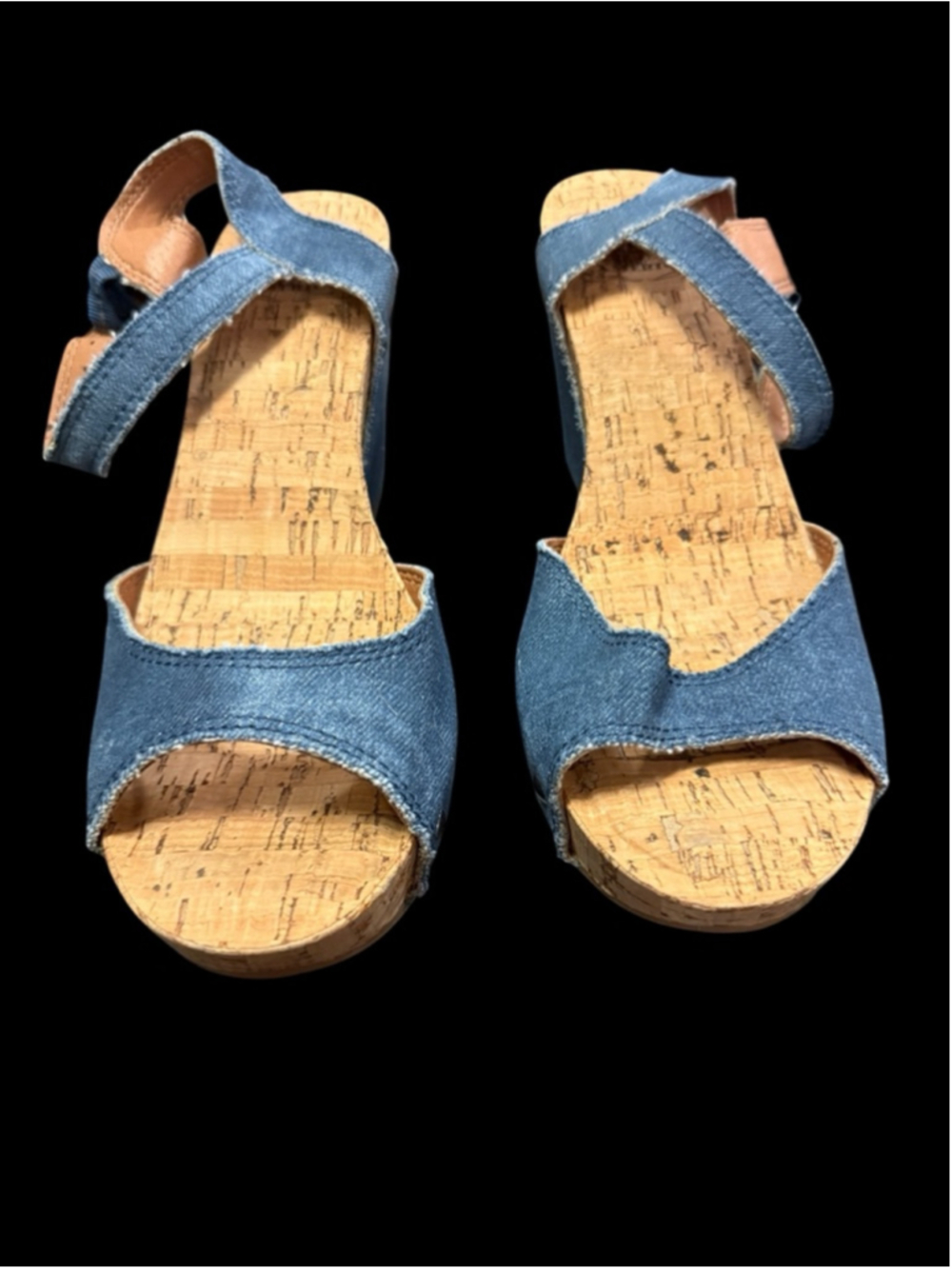 Women's Lucky Brand Blue Denim Cork Wedge Sandals Size 9